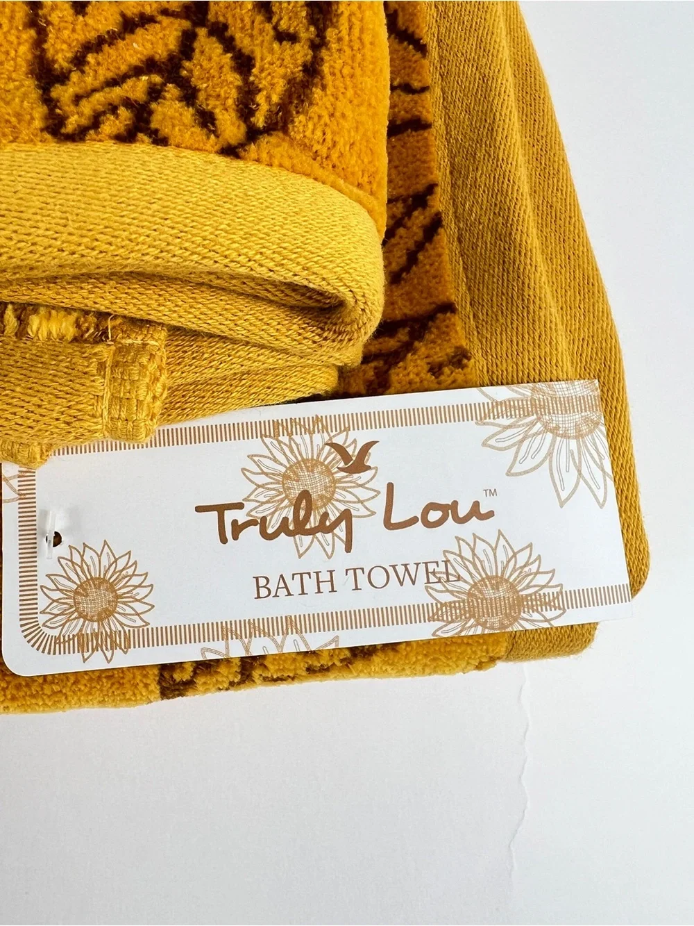Truly Lou Bath Towel Set FALL Sunflowers Gold Brown Velour Cotton Blend 6 Pc NEW